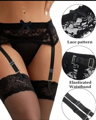 Conjunto Lencería 3 Piezas Encaje Negro