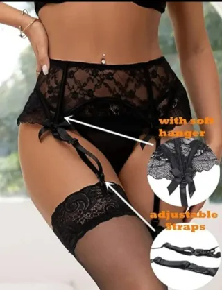 Conjunto Lencería 3 Piezas Encaje Negro