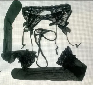 Conjunto Lencería 3 Piezas Encaje Negro