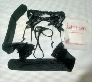 Conjunto Lencería 3 Piezas Encaje Negro