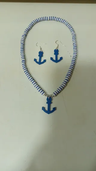 Conjunto collar y pendientes ancla azul