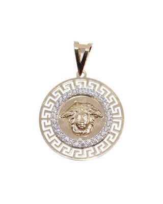 COLGANTE REDONDO MEDUSA GRECA Y CIRCONITAS.Oro 18K