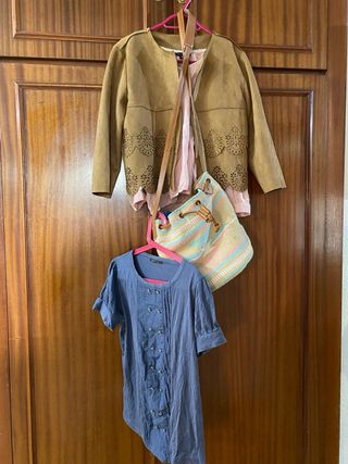 Chaqueta ante Bimba y Lola + Blusa + Bolso