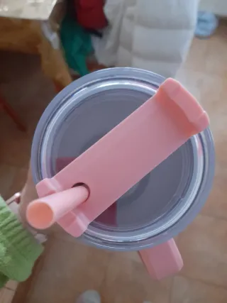 Jarra térmica rosa con pajita