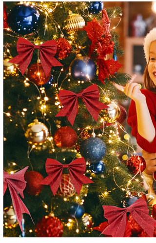 12 Fiocchi Natalizi Rossi Glitterati