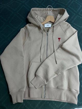 Sudadera Ami Paris Beige con Cremallera