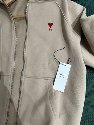 Sudadera Ami Paris Beige con Cremallera