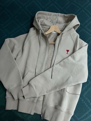 Sudadera Ami Paris Beige con Cremallera