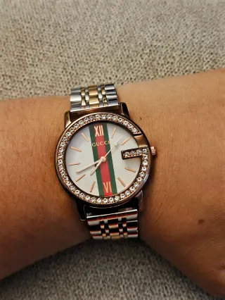 Reloj Gucci Oro Rosado y Plata con Cristales