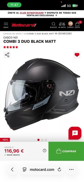 Casco Moto NZI Combi 3 Duo Black Matt