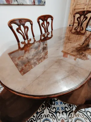 Mesa comedor vintage y 6 sillas madera