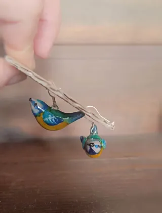 Pendientes  pájaros Herrerillo hechos a mano