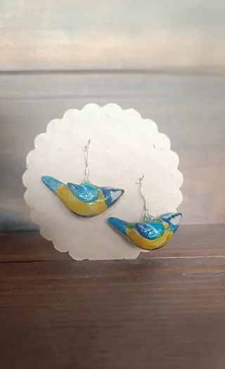 Pendientes  pájaros Herrerillo hechos a mano