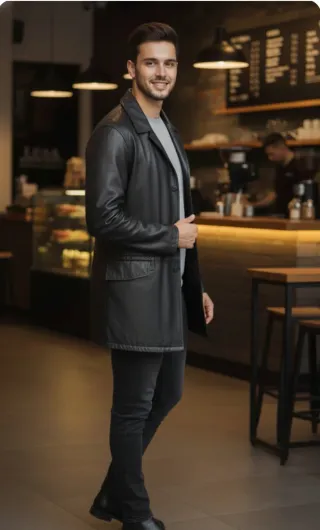 Chaqueta de piel negra hombre XXL