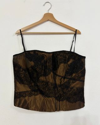 LUISA SPAGNOLI Top corpetto marrone ricamato