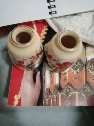 2 Jarrones Satsuma Japón Miniatura Flores