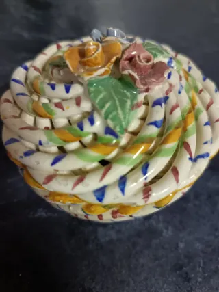 Joyero vintage Cerámica Trenzada Flores Multicolor