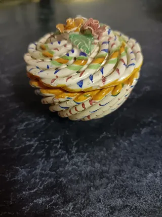 Joyero vintage Cerámica Trenzada Flores Multicolor