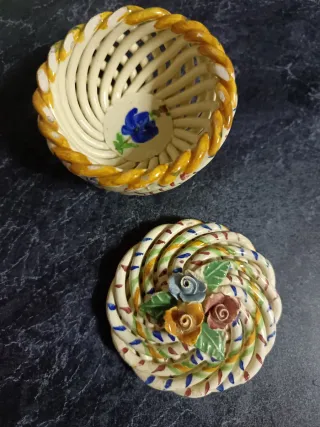 Joyero vintage Cerámica Trenzada Flores Multicolor