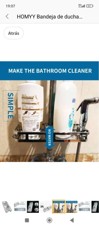 Estante ducha sin taladro metal plateado