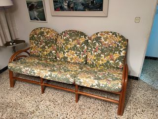 Divano Vintage 3 posti in legno e tessuto