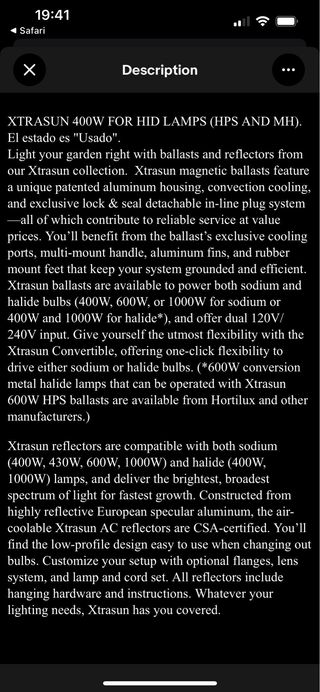 Xtrasun 400W Balastro HPS/MH