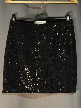 Falda Mango Lentejuelas Negra