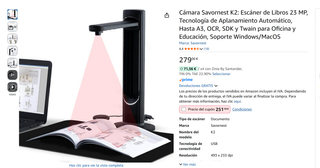 Fotocamera Savornest K2: Scanner per Libri 23 MP, Tecnologia di Appiattimento Automatico, Fino A3, OCR, SDK e Twain per Ufficio ed Educazione, Supporto Windows/MacOS