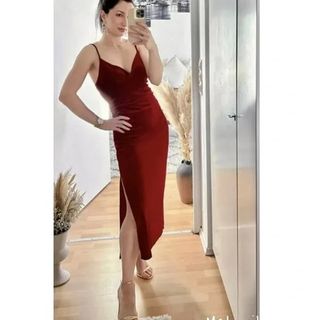 Vestido terciopelo lencero rojo burdeos Zara