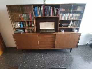 Mueble Comoda Libreria Vintage Madera Cristal