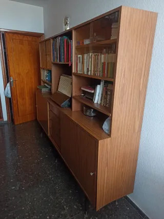Mueble Comoda Libreria Vintage Madera Cristal
