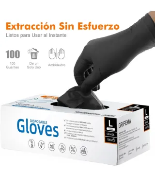 GRIFEMA Guantes Nitrilo Negros Talla L (100 uds)