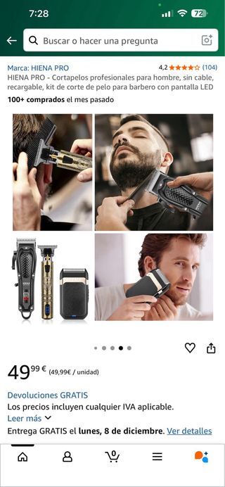 HIENA PRO Cortapelos Profesional Hombre LED