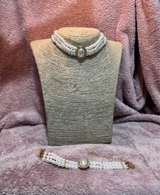 Collar y pulsera Fallera Perlas y Dorado