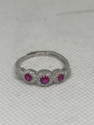 Anello Argento Regolabile con Zirconi Rossi
