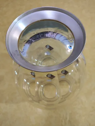 Jarrón Cristal Grueso Tallado Plata Ley 925