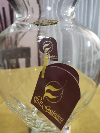 Jarrón Cristal Grueso Tallado Plata Ley 925