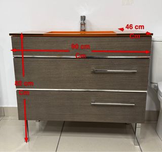 Mueble baño 90cm 2 cajones + lavabo + espejo
