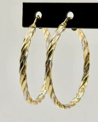 PENDIENTES AROS ESPIRAL BICOLOR ORO 18K