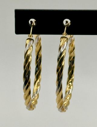 PENDIENTES AROS ESPIRAL BICOLOR ORO 18K