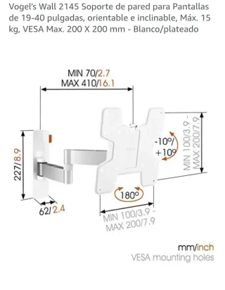 Soporte tv de 19 a 37 pulgadas blanco Vogels