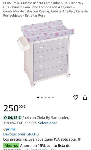 Bañera cambiador Plastimyr con cajonera