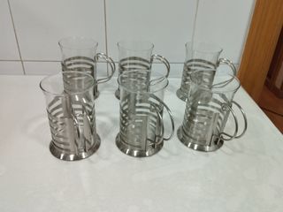 Set de 6 vasos de té con soporte metálico