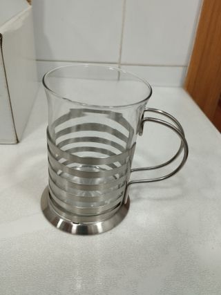 Set de 6 vasos de té con soporte metálico