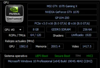 MSI GTX 1070 Gaming X 8GB Tarjeta Gráfica