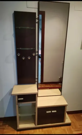 Mueble recibidor madera y cristal