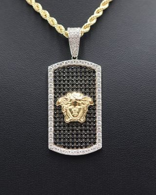 COLGANTE RECTANGULAR MEDUSA BICOLOR Y CIRCONITAS.