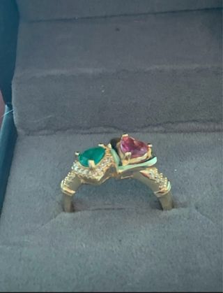 Anillo Corazón Turmalina y Esmeralda Plata