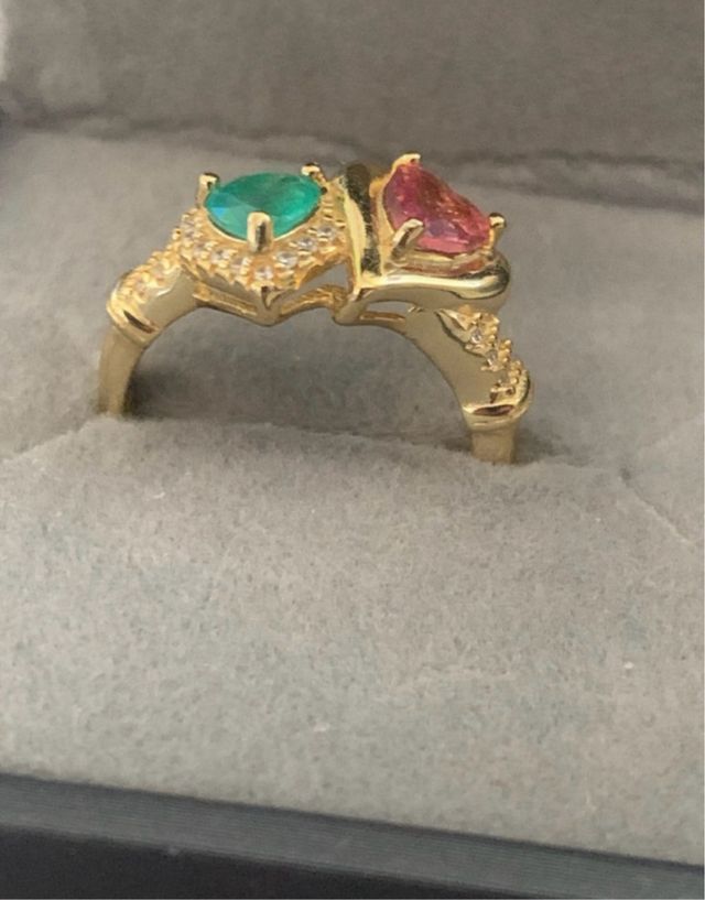 Anillo Corazón Turmalina y Esmeralda Plata