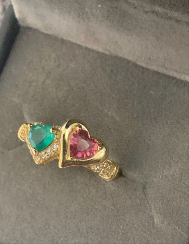 Anillo Corazón Turmalina y Esmeralda Plata